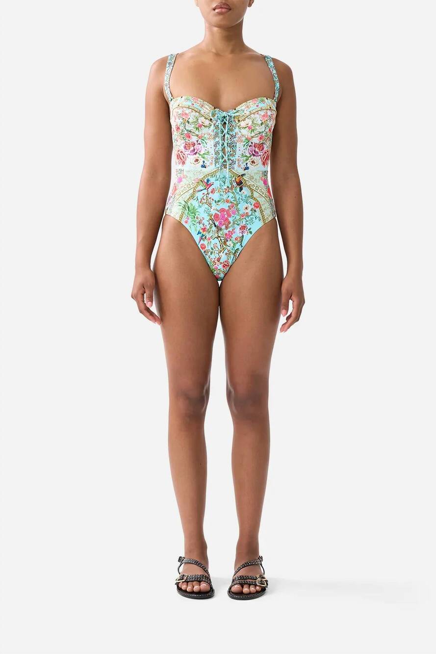 NEW CAMILLA lace up underwire moulded cup one piece in sultans and queens